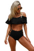 Black Ruffle Off Shoulder Bikini High Waist Swimsuit